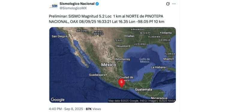 Sismo de 5.2 en Pinotepa sacude Oaxaca y se percibe en CDMX sin activar alerta sísmica