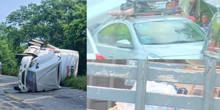 Saqueo sin freno: vuelca tráiler en Oaxaca y la rapiña se repite