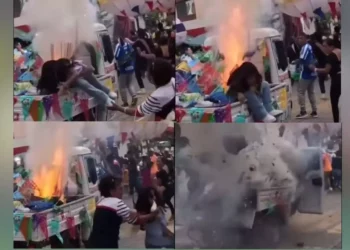 VIDEO | ¡El peligro disfrazado de tradición! Explosión de pirotecnia pone en riesgo la vida de una menor en Oaxaca
