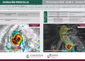 Huracán Priscilla avanza con fuerza: lluvias intensas y alerta por oleaje en el Pacífico mexicano