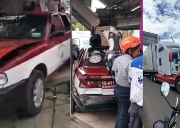 VIDEO | Tráiler embiste taxi y puesto en el Periférico: cuatro lesionados, una mujer grave
