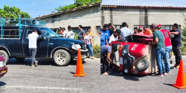 Mototaxi volcó tras ser impactado por camioneta en Tehuantepec