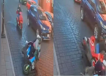 VIDEO | Motos derrapan por diésel y casi provoca tragedia con niños a bordo