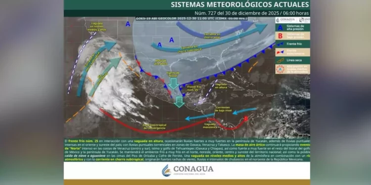 Frente frío 25 intensifica lluvias, vientos extremos y descenso térmico en Oaxaca