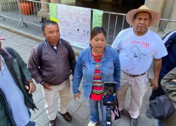 Foto: Adrián Gaytán // Habitantes de Santa María Apazco protestan en el Zócalo de la ciudad de Oaxaca.