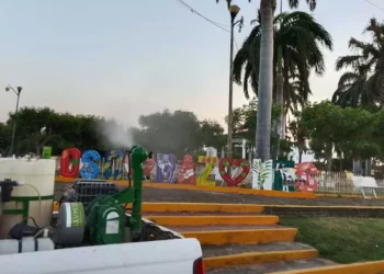 Foto: Gobierno de Oaxaca // Nebulización para contener el mosco transmisor del dengue.