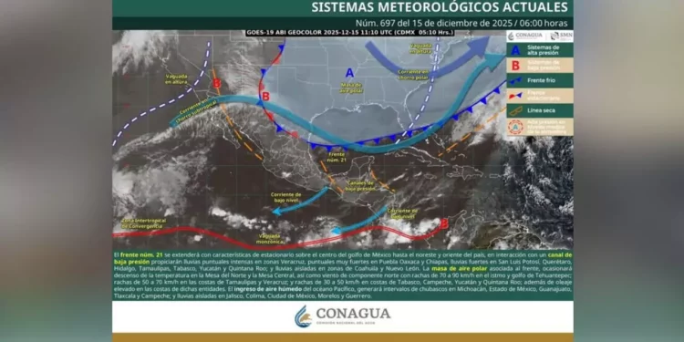 Frente frío 21 activa lluvias, norte intenso y descenso térmico en Oaxaca