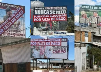 Espectaculares de Gobierno Estatal son retirados y exhibidos por falta de pago; ciudadanos denuncian en redes
