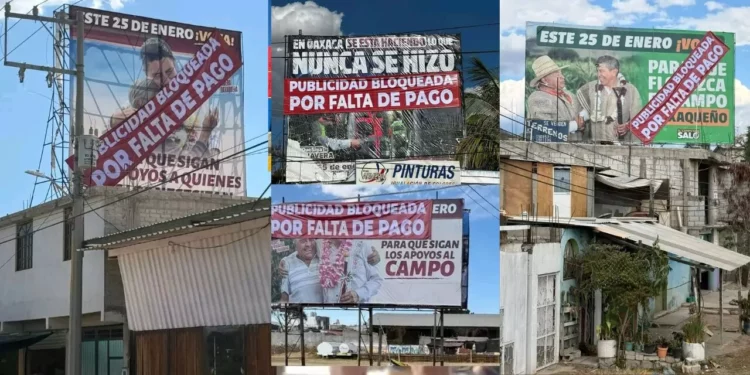 Espectaculares de Gobierno Estatal son retirados y exhibidos por falta de pago; ciudadanos denuncian en redes
