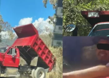 VIDEO | Lo ‘cachan’ tirando escombro en arroyo y huye al ser encarado por vecinos en el Ejido Guadalupe Victoria