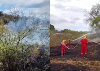 Controlan incendio de pastizales en paraje de Huajuapan.