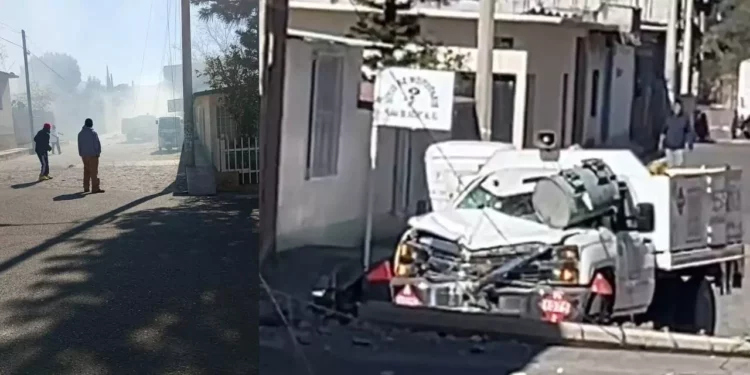 VIDEO | Choque impactante: camioneta de gas termina atrapada bajo transformador en Santa Ana del Valle
