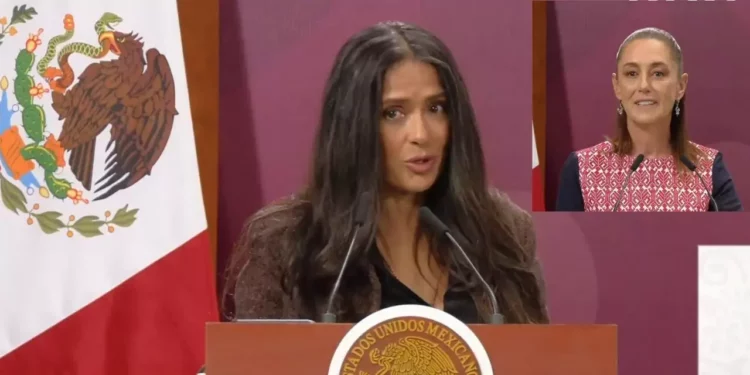 Salma Hayek destaca respaldo de Claudia Sheinbaum al cine mexicano en Palacio Nacional