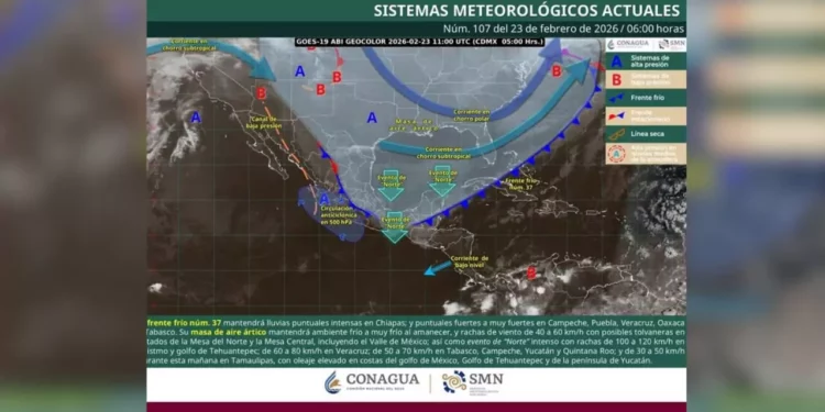 Frente frío 37 azota Oaxaca: vientos de hasta 120 km/h y descenso térmico