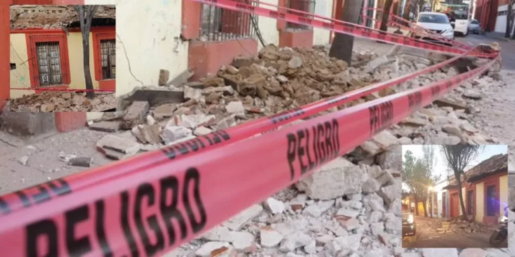 VIDEO | Colapsa marquesina en el Centro Histórico de Oaxaca; alerta por deterioro de inmuebles