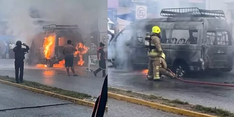 VIDEO | Arde urvan en pleno centro de Matías Romero: falla mecánica apunta como causa