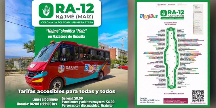 BinniBus amplía servicio en Oaxaca con nueva ruta RA-12 Najmé (Maíz)