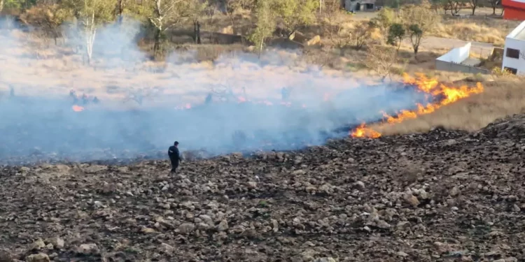 Foto: Municipio de Oaxaca // Combate a incendio de pastizales en el cerro del Crestón, al norte de la ciudad.