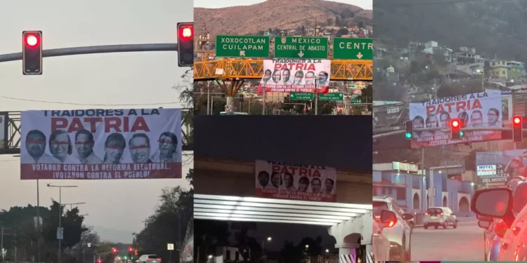 ¿Protesta ciudadana o presión política? Aparecen lonas contra legisladores del PVEM y PT en Oaxaca