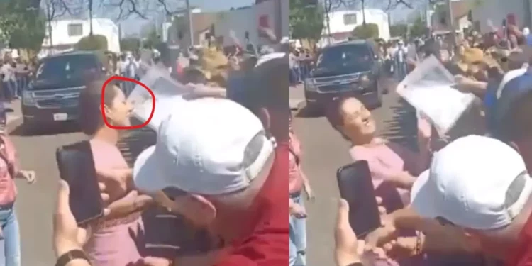 VIDEO | Le pican un ojo a la Presidenta Sheinbaum durante gira en Nayarit