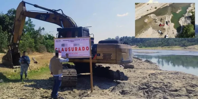 Saqueo al río Tonameca: Clausuran cuatro bancos ilegales de material pétreo en operativo federal