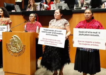 Foto: Senado de la República // Indígenas tsotsiles demandan proteger la indumentaria artesanal indígena.