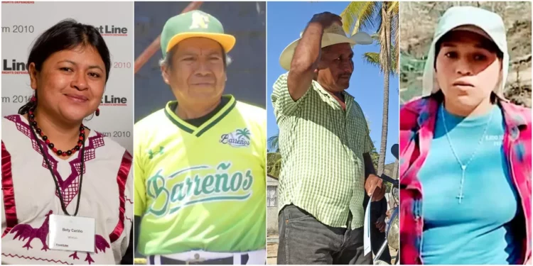 Fotos (de izquierda a derecha): Bety Cariño, defensora de la soberanía alimentaria - Cristino Castro Perea, defensor de las costas y derechos humanos. - Filogonio Martínez Merino, defensor del territorio y agua Paso de la Reina. - Nazaret Cortés Velasco, defensora del territorio y recursos naturales.