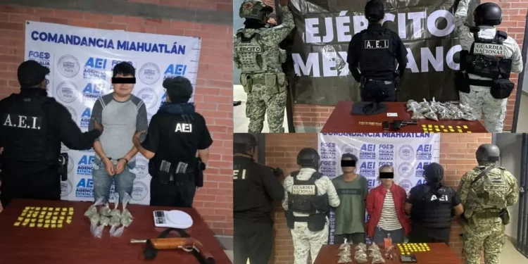 ¡Golpe al narcomenudeo en la Sierra Sur! Tres detenidos y droga asegurada en cateos simultáneos