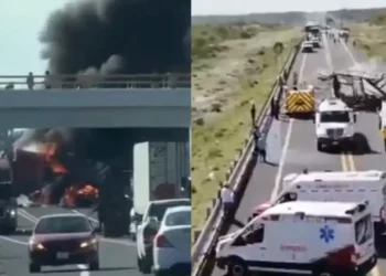 VIDEO | Tráiler vuelca y arde en la Cuacnopalan-Oaxaca; un hombre muere calcinado