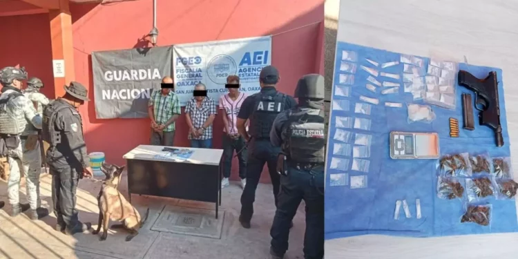 Cateos en Cuicatlán dejan tres detenidos, droga y arma de fuego asegurada
