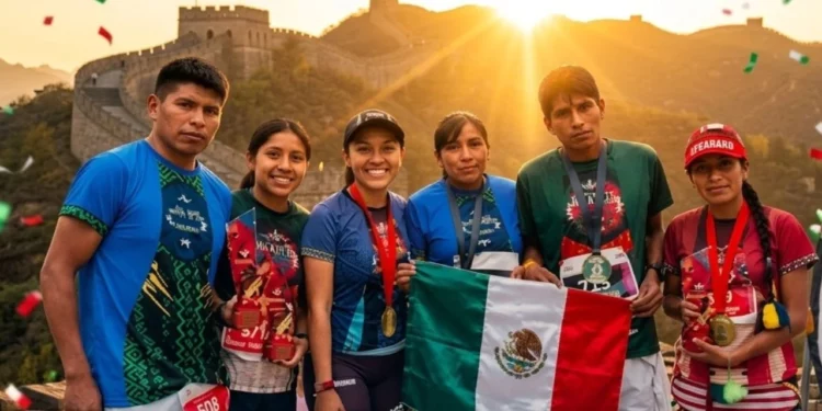 Atletas indígenas brillan en el Maratón de la Gran Muralla China 2026