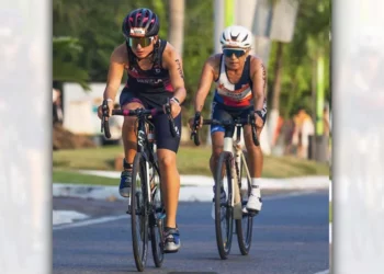 Durante la prueba de ciclismo.