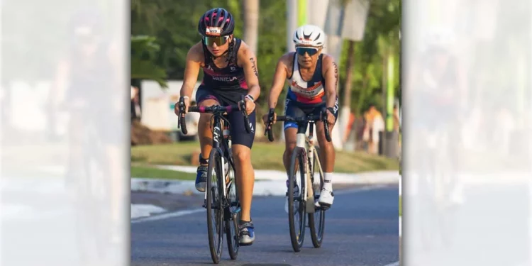 Durante la prueba de ciclismo.