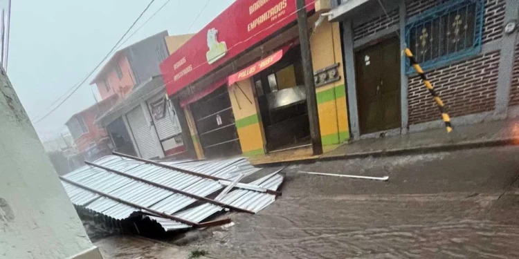 Elementos de Bomberos y Protección Civil retiraron las láminas que colapsaron sobre.