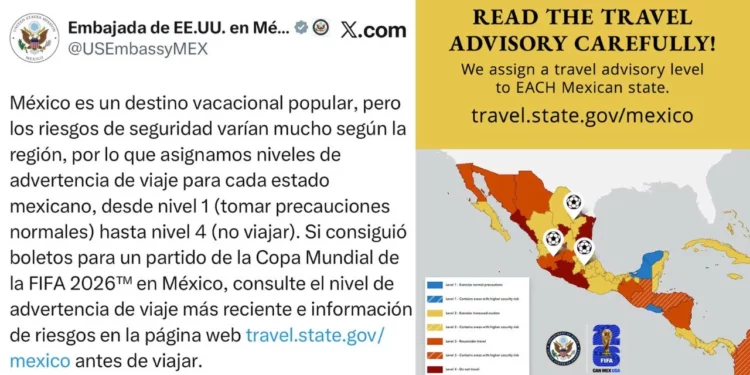EE. UU. alerta de viaje para México e incluye riesgo por “terrorismo” previo al Mundial 2026