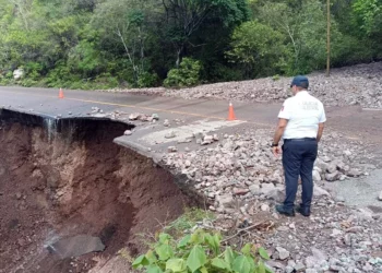Personal del Centro Oaxaca de la SICT trabaja a marchas forzadas con maquinaria pesada para reparar las afectaciones viales.