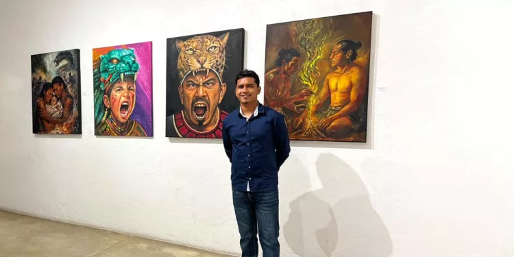 El artista huajuapeño Alberto González presentó la propuesta "De la piel a la pintura".