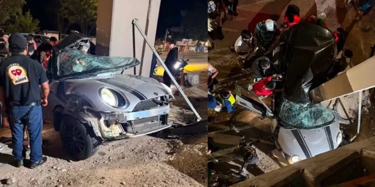 ¡Impacto brutal en Viguera! Joven queda atrapada tras estrellar su Mini Cooper contra un puente