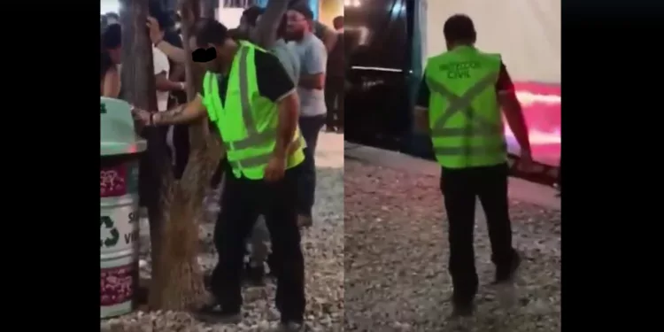 VIDEO | ¡Tambaleando y con chaleco oficial! Viralizan ebrio a presunto integrante de Protección Civil en la Feria del Mezcal