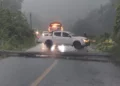 Poste derribado por lluvias bloquea la Carretera Federal 175 en Santa María Jacatepec