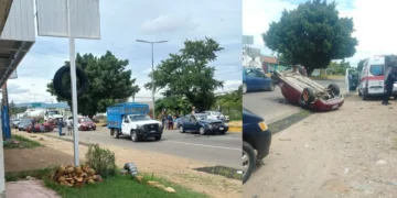 VIDEO | Choque en cadena provoca volcadura y moviliza a rescatistas en San Bartolo Coyotepec
