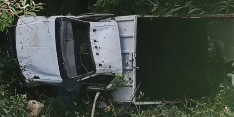 La camioneta Ford F-150 quedó severamente dañada tras salir de la carretera federal 175, en el tramo Valle Nacional-Puerto Eligio.