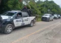 Destacamento de la Policía Estatal, en coordinación con la Secretaría de Marina, en la zona de San Juan Mazatlan, Mixe.