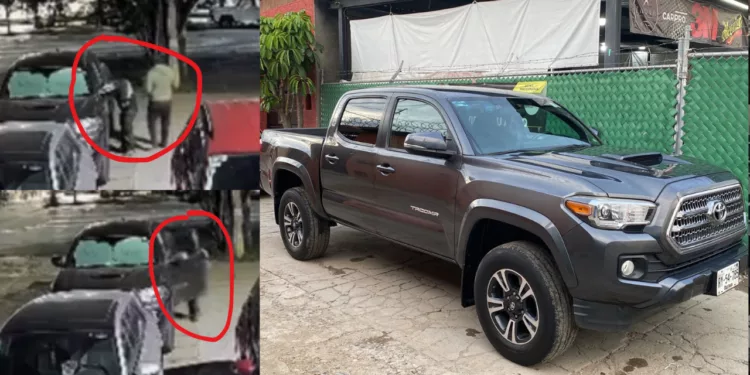 Momento en que la camioneta Tacoma es robada