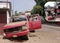 ¡De la calle al inmueble! Camioneta se estrella en Volcanes y deja a una mujer lesionada