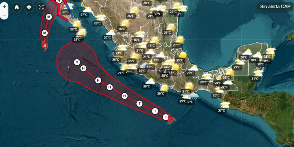 Se forma la tormenta tropical dieciocho-E frente a las costa de Oaxaca y Guerrero.