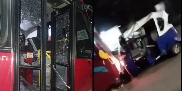 VIDEO | Golpean a ajustador y dañan BinniBus tras choque con mototaxi
