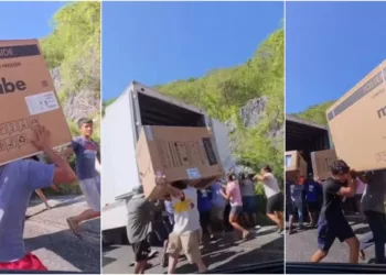 Los testigos del accidente vaciaron gran parte de la caja de la pesada unidad de motor ante la falta de presencia policial.