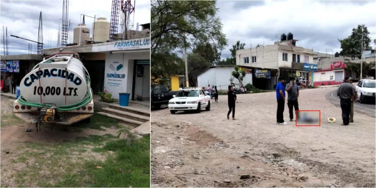 Una falla mecánica provocó que el chofer de una pipa perdiera el control e impactara la unidad contra un local en la carretera Huajuapan-Mariscala.