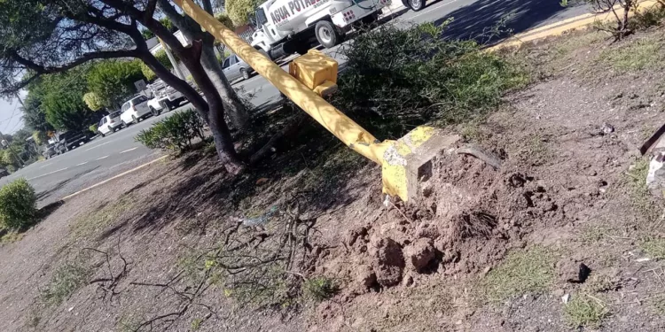 El conductor de la camioneta Silverado derribó un semáforo.